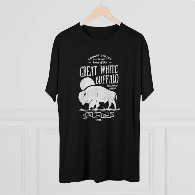 a black t - shirt with the words great white buffalo on it