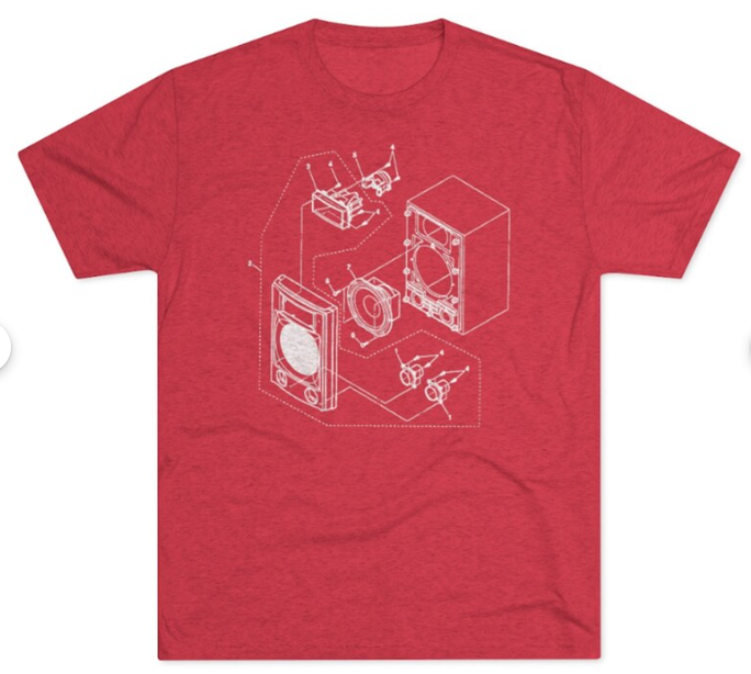 a red t - shirt with an image of a camera