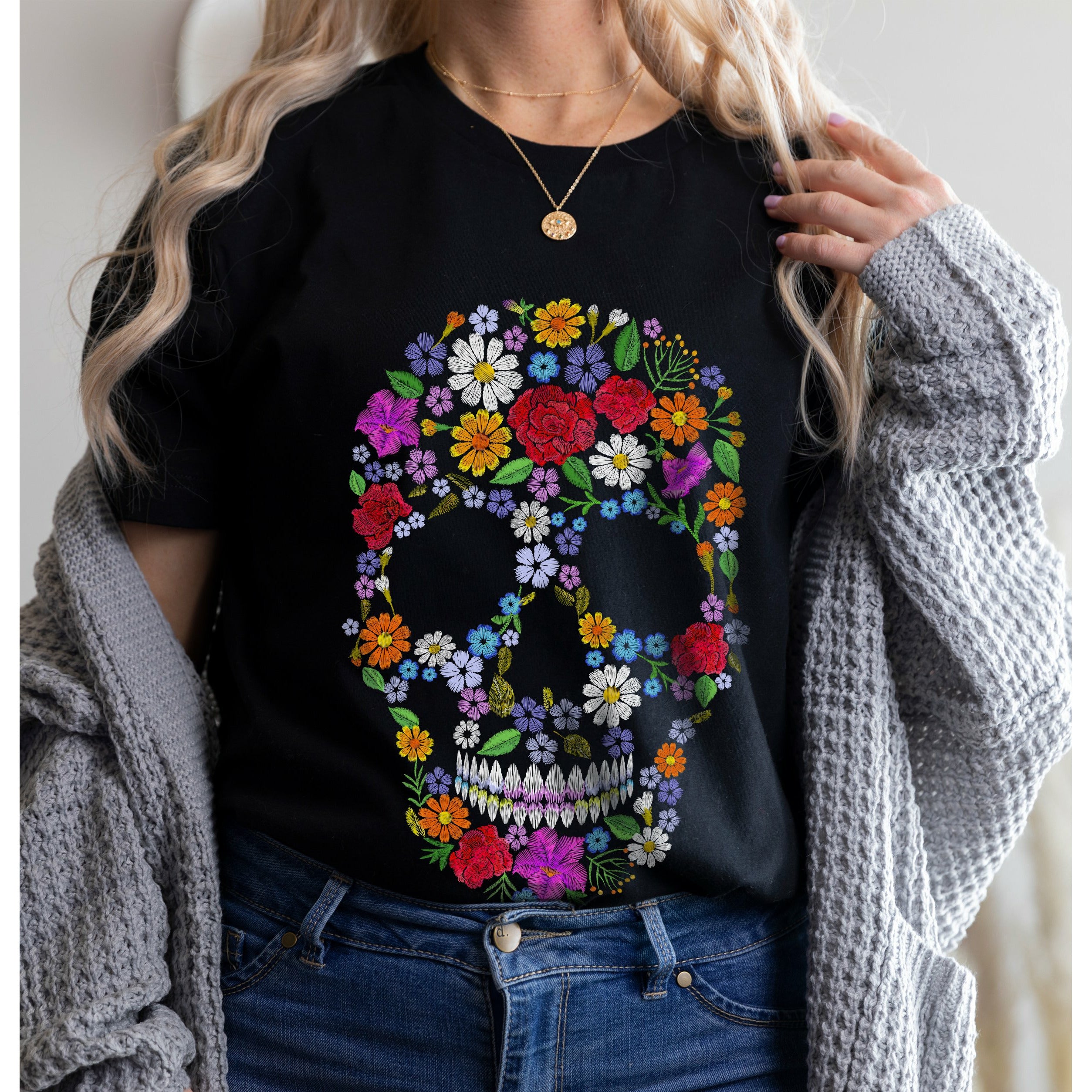 day of the dead shirt, sugar skull womens dark tshirt