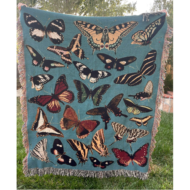 Vintage Butterfly Woven Blanket