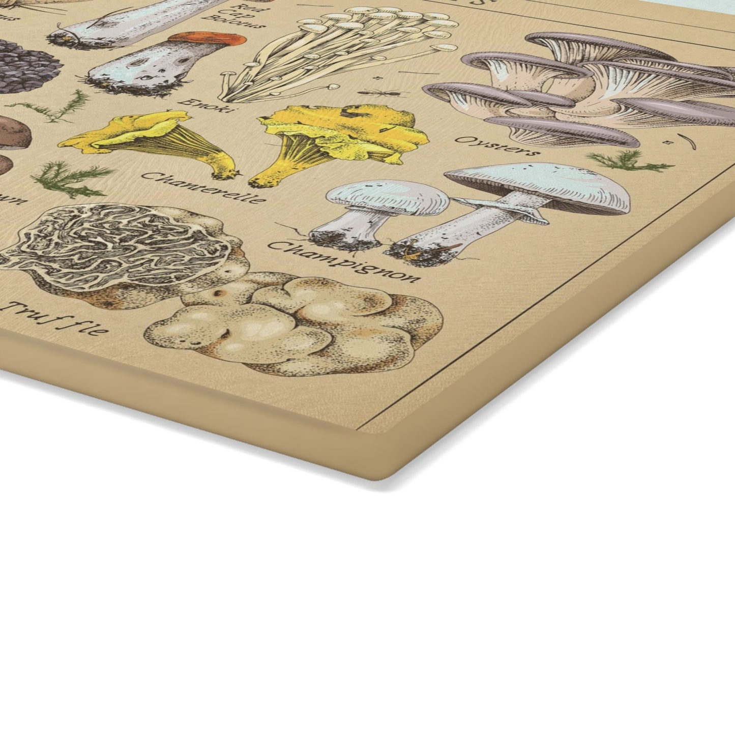 Vintage Edible Mushrooms Glass Chopping Board