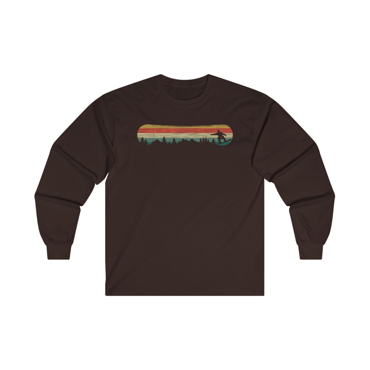 a brown long sleeve shirt with a surfboard on it