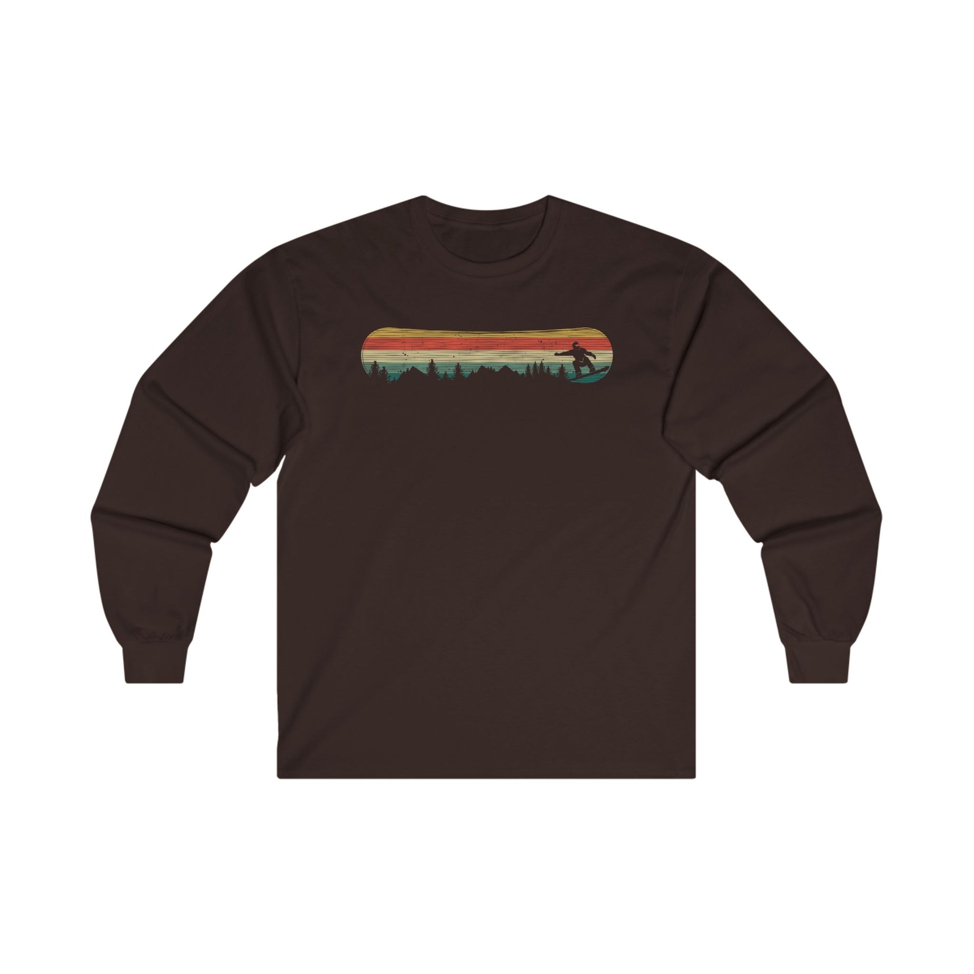 a brown long sleeve shirt with a surfboard on it