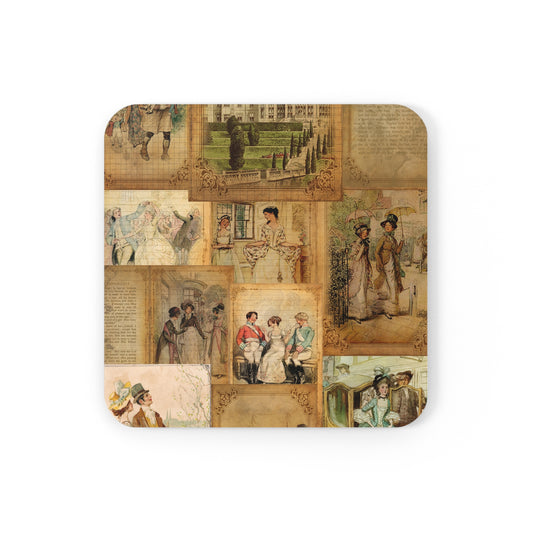 Jane Austen Book Pages Cork Back Coasters Set