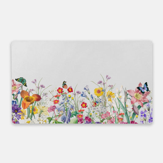 Wildflowers and Butterflies Desk Mat, Pretty Farmhouse Cottagecore Extended Gaming Pad - Large (24" x 14")