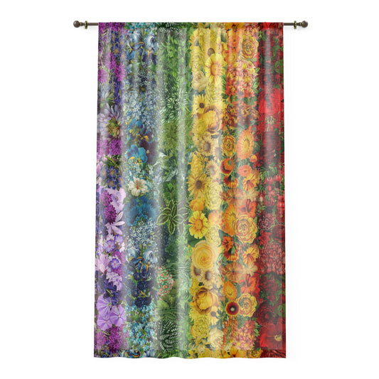 Floral Pride Window Curtain Panel - Home Decor, LGBT Gift, Pride Month Decoration, Rainbow Floral Window Treatment, Queer Visibility