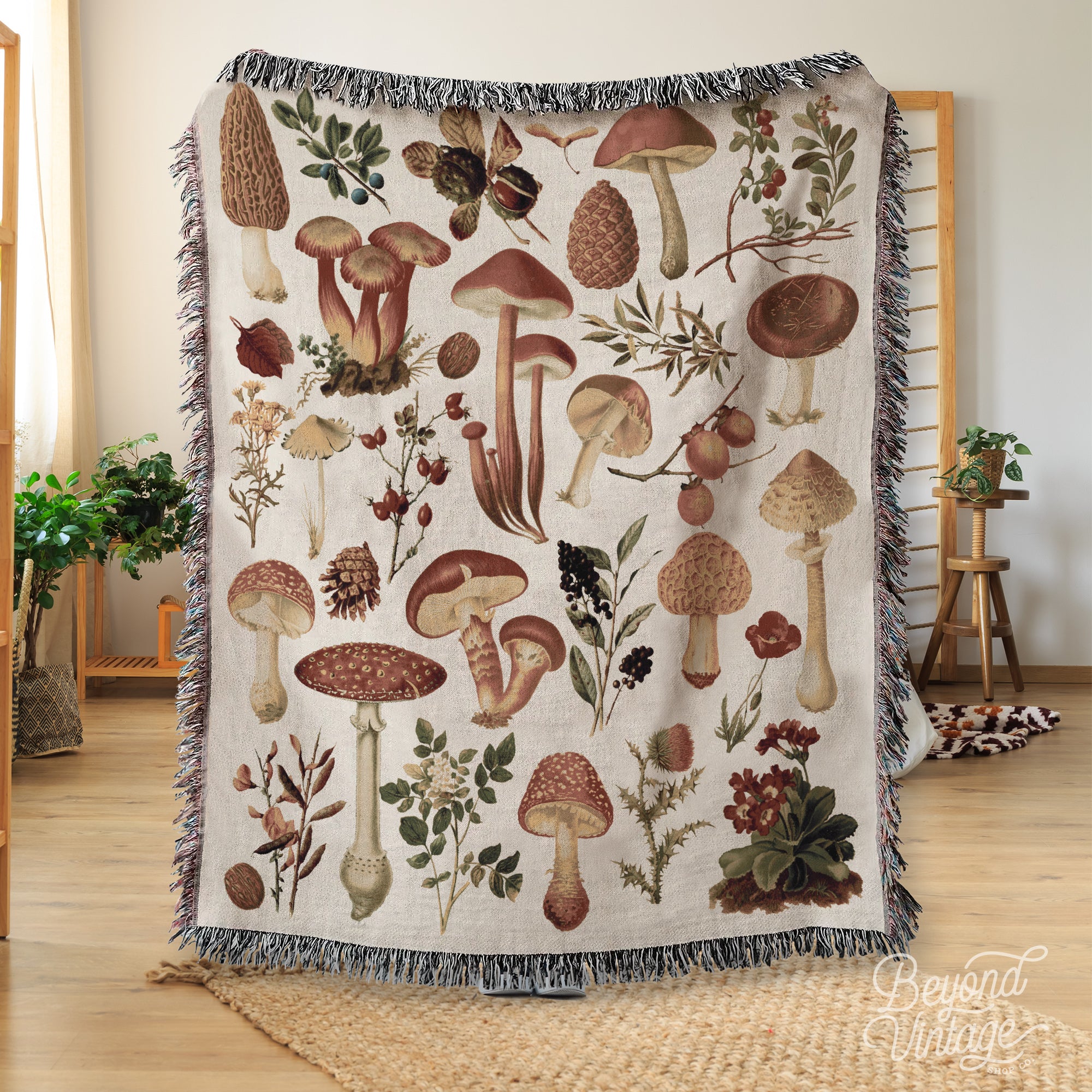 24時間限定タイムセール Woven Mushroom Throw Blanket – Beyond Vintage Shop アウトドア寝具
