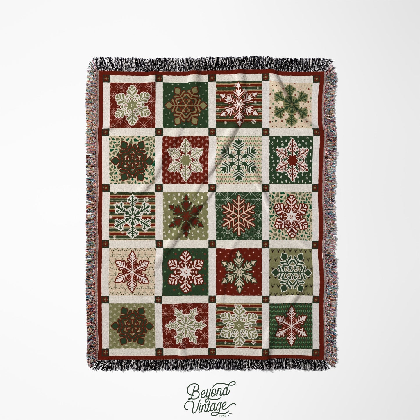 a quilted blanket with snowflakes and snowflakes on it