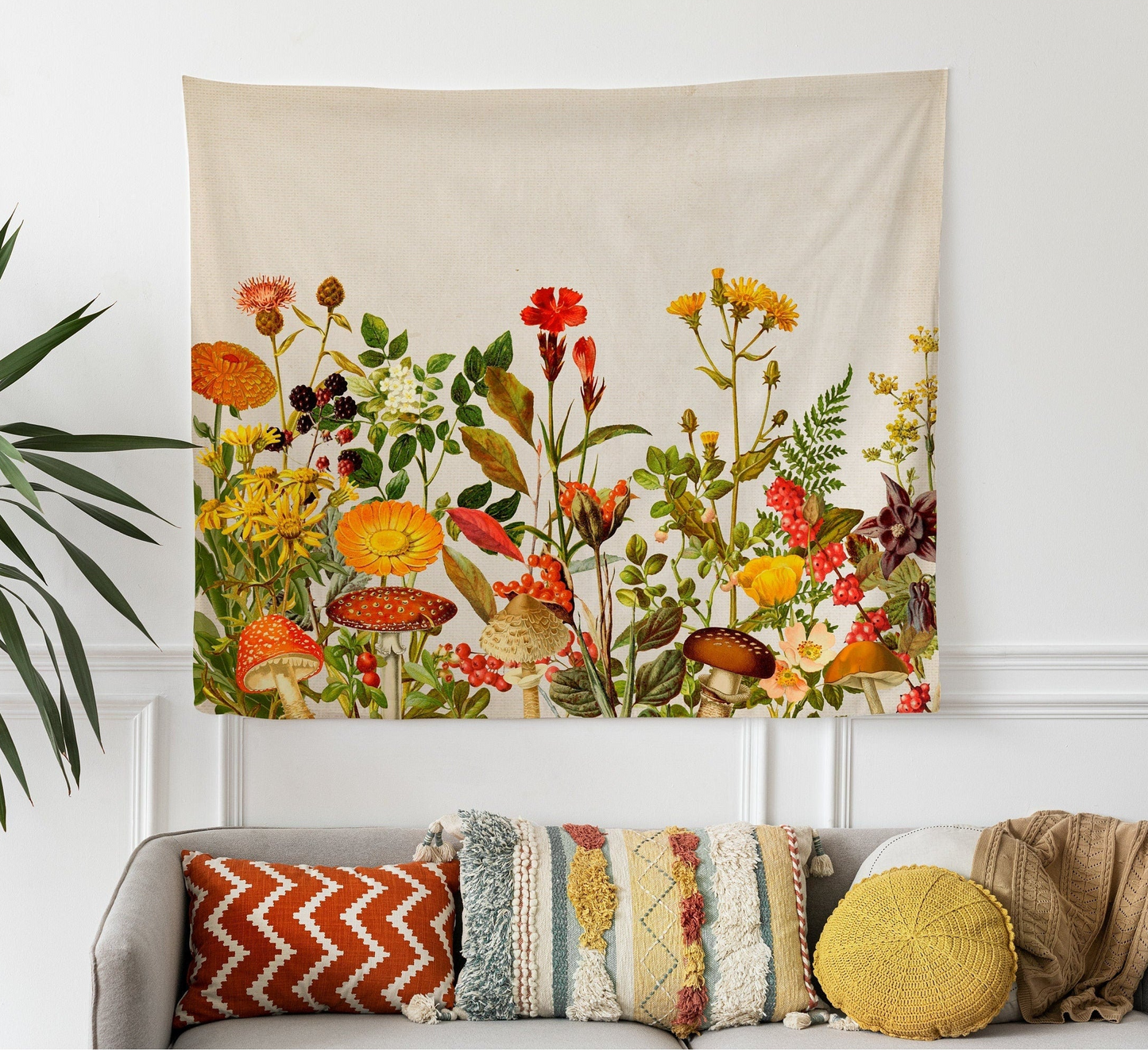 a wall hanging with a bunch of flowers on it