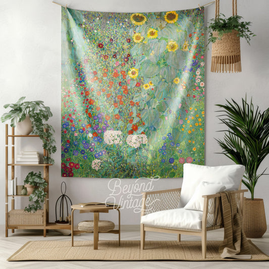 a tapestry hanging on a wall in a living room