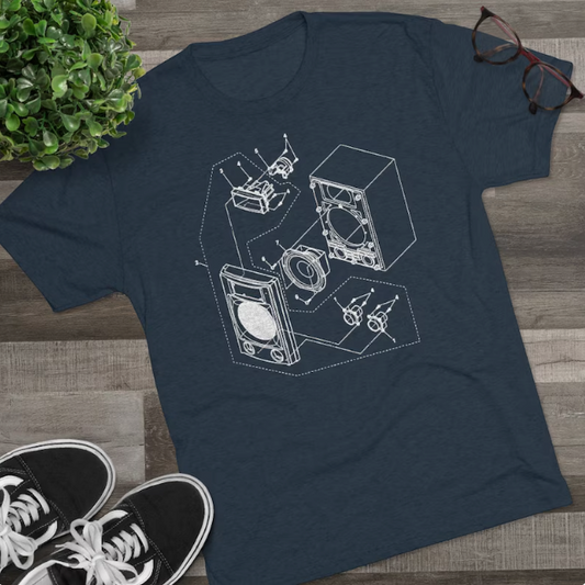 a t - shirt with an image of a camera and a speaker