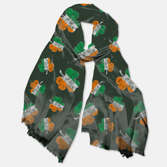 St. Patrick's Day Style - Irish Clover Patterned Pashmina Scarf in Moss green