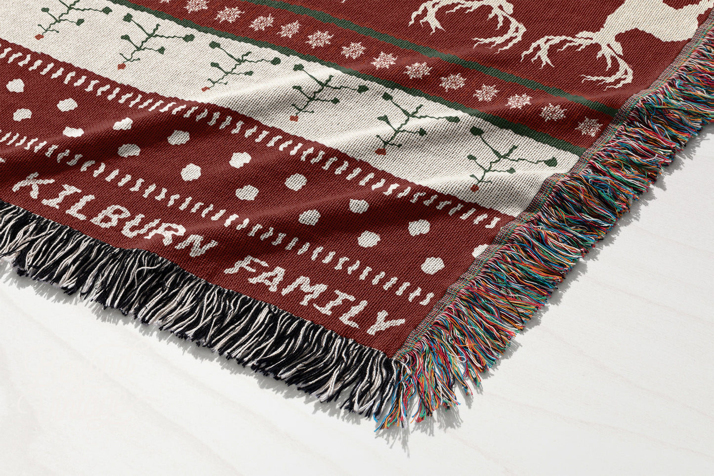 Personalized Traditional Christmas Striped Throw Woven Blanket Gift