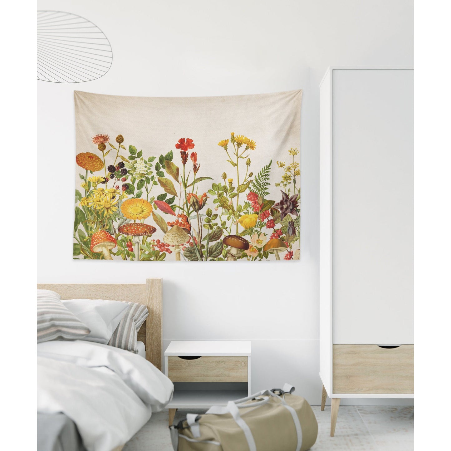 Botanical Wildflowers Mushroom Tapestry