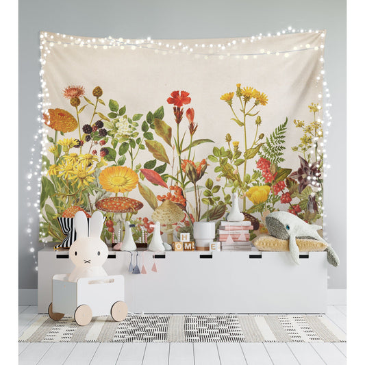 Botanical Wildflowers Mushroom Tapestry