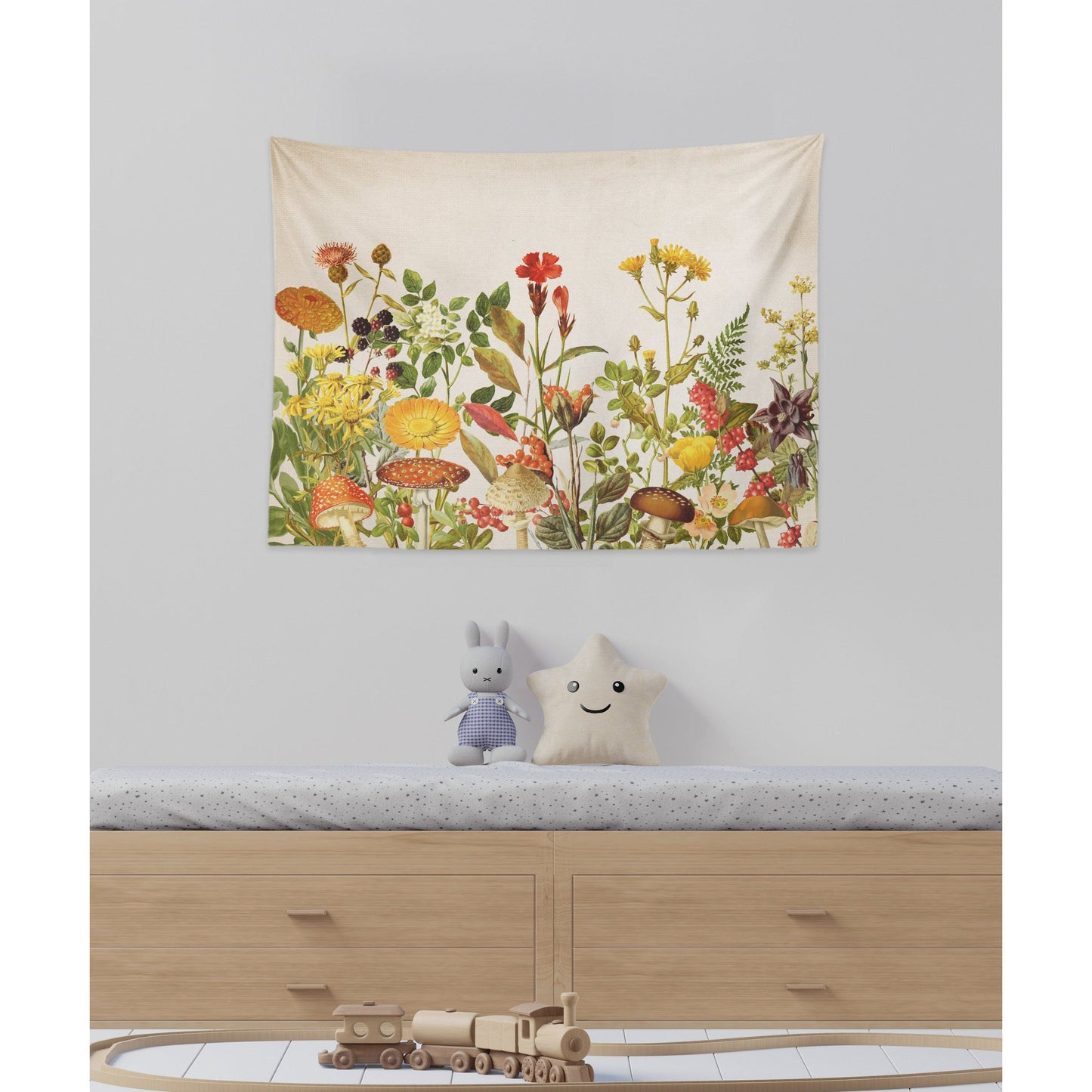 Botanical Wildflowers Mushroom Tapestry