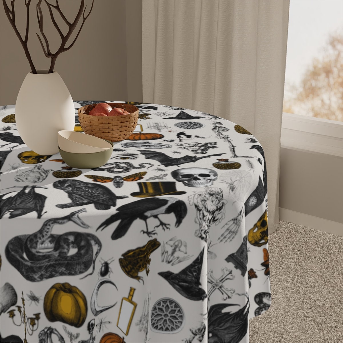 Off White Gothic Vintage Halloween Tablecloth