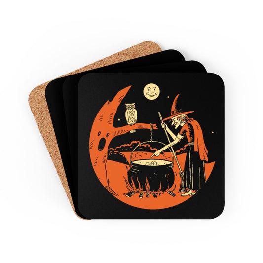 Vintage Retro Witch Corkwood Coaster Set