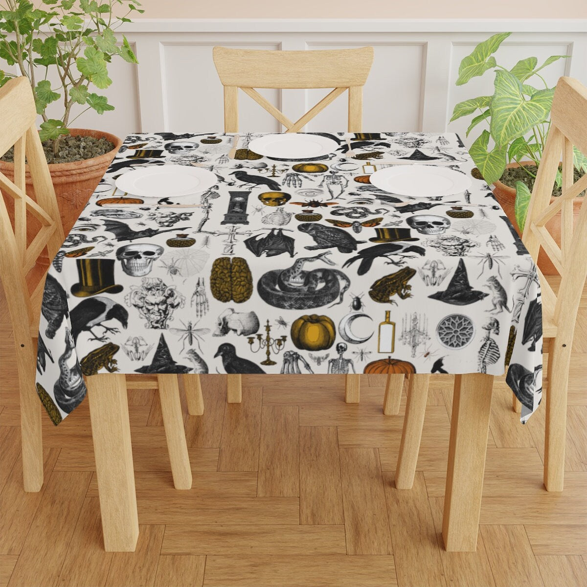 Off White Gothic Vintage Halloween Tablecloth