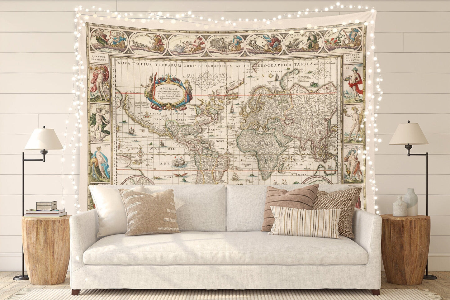 Vintage Mythology World Map Tapestry