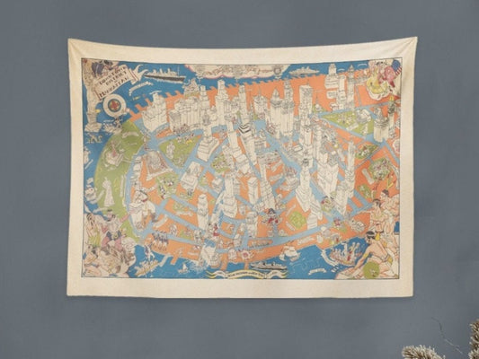 Vintage New York Hand Drawn Map Tapestry