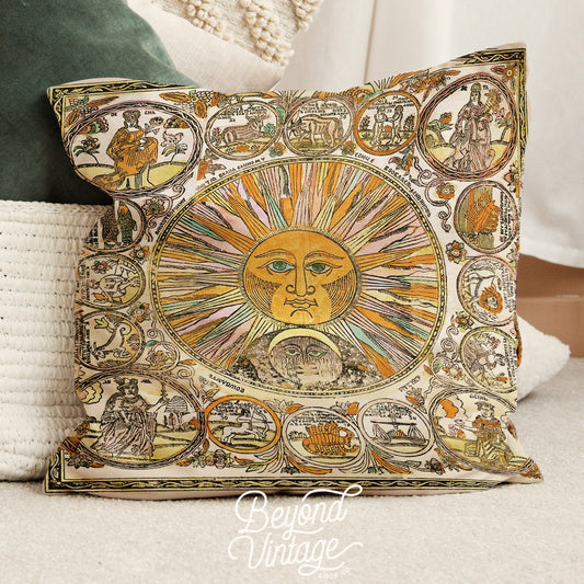 Sun Moon and Stars Zodiac Pillow Cover