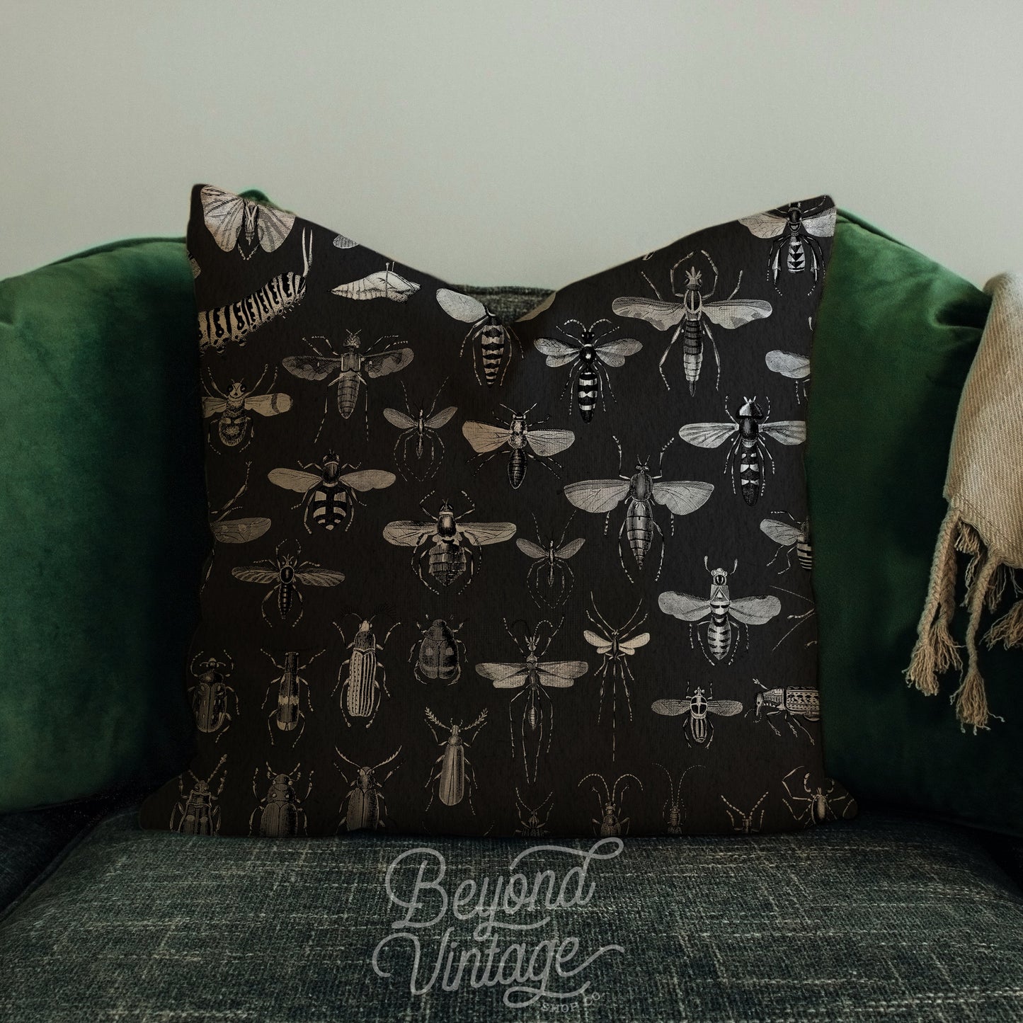 Black Moth & Insect Pillow Cover