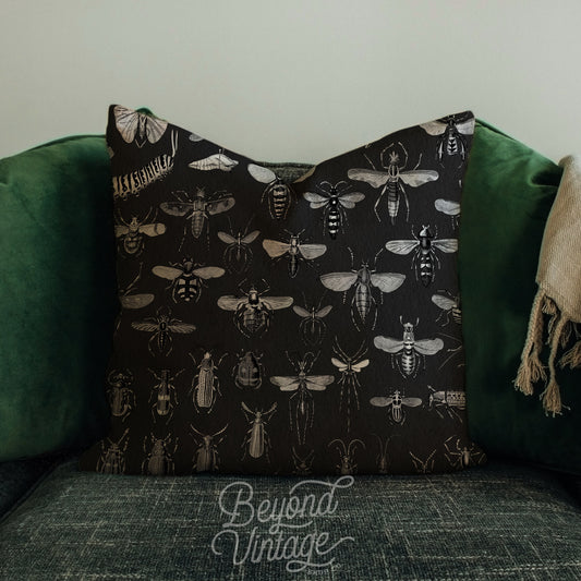 Black Moth & Insect Pillow Cover