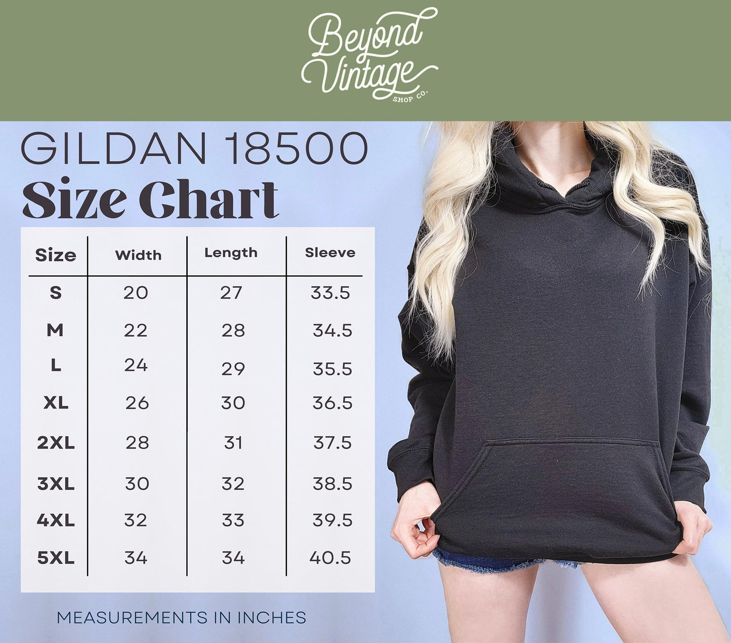 a women&#39;s size chart for a hoodie