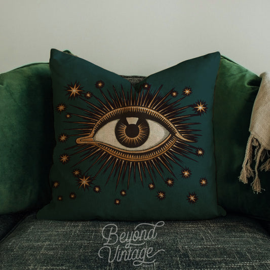 Gothic Decor Green Evil Eye Pillow Cover