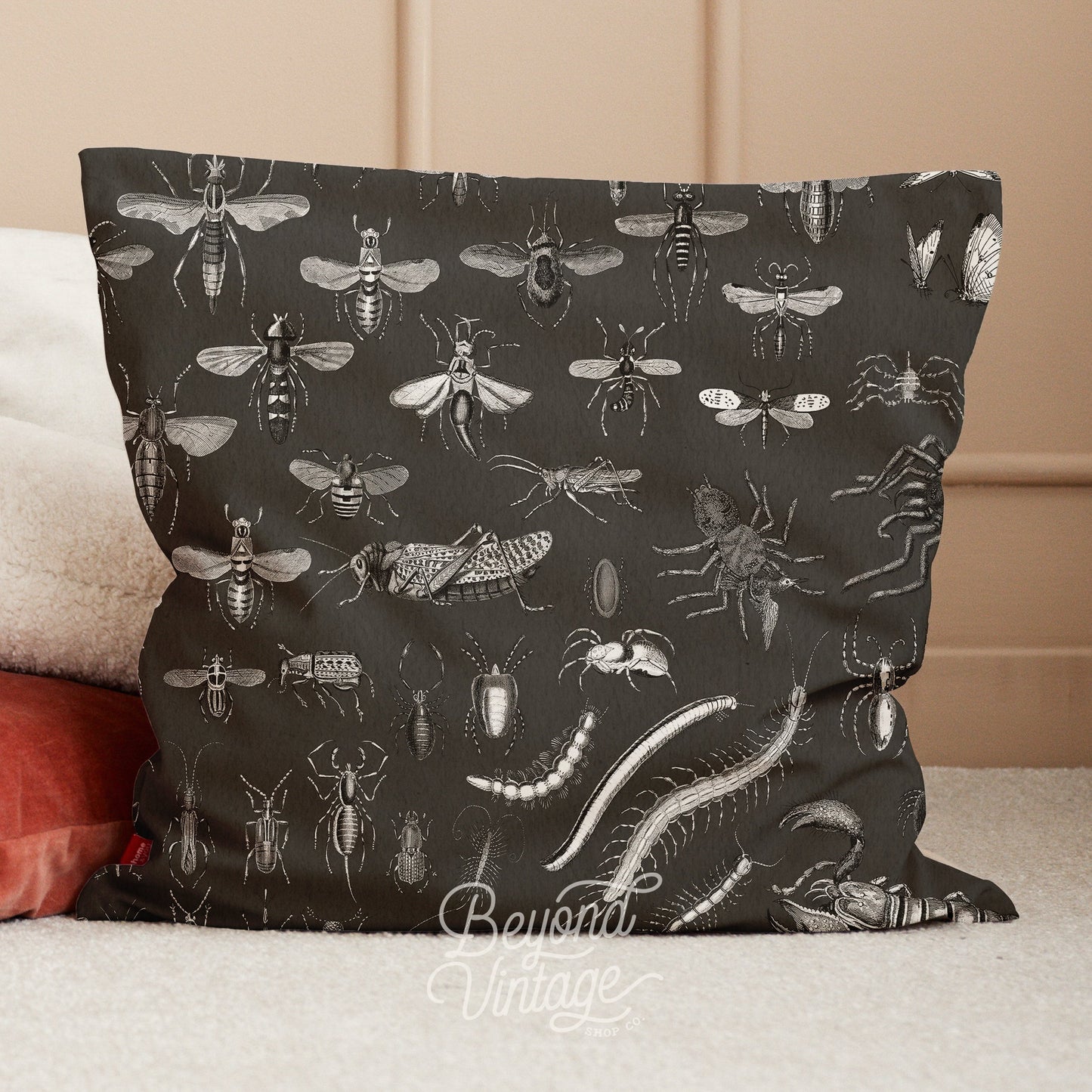 Black Moth & Insect Pillow Cover