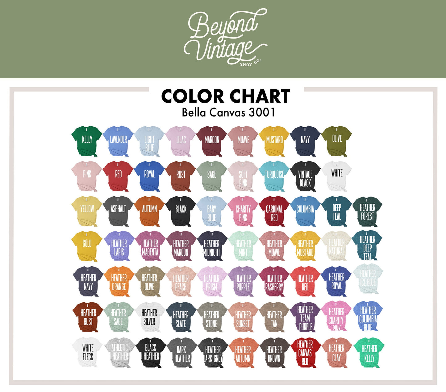 the color chart for the shirt is shown