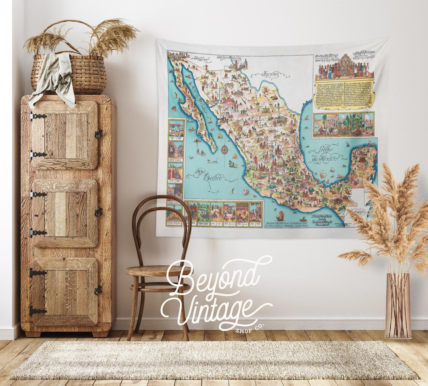 Vintage Mexico Map Tapestry Wall Hanging