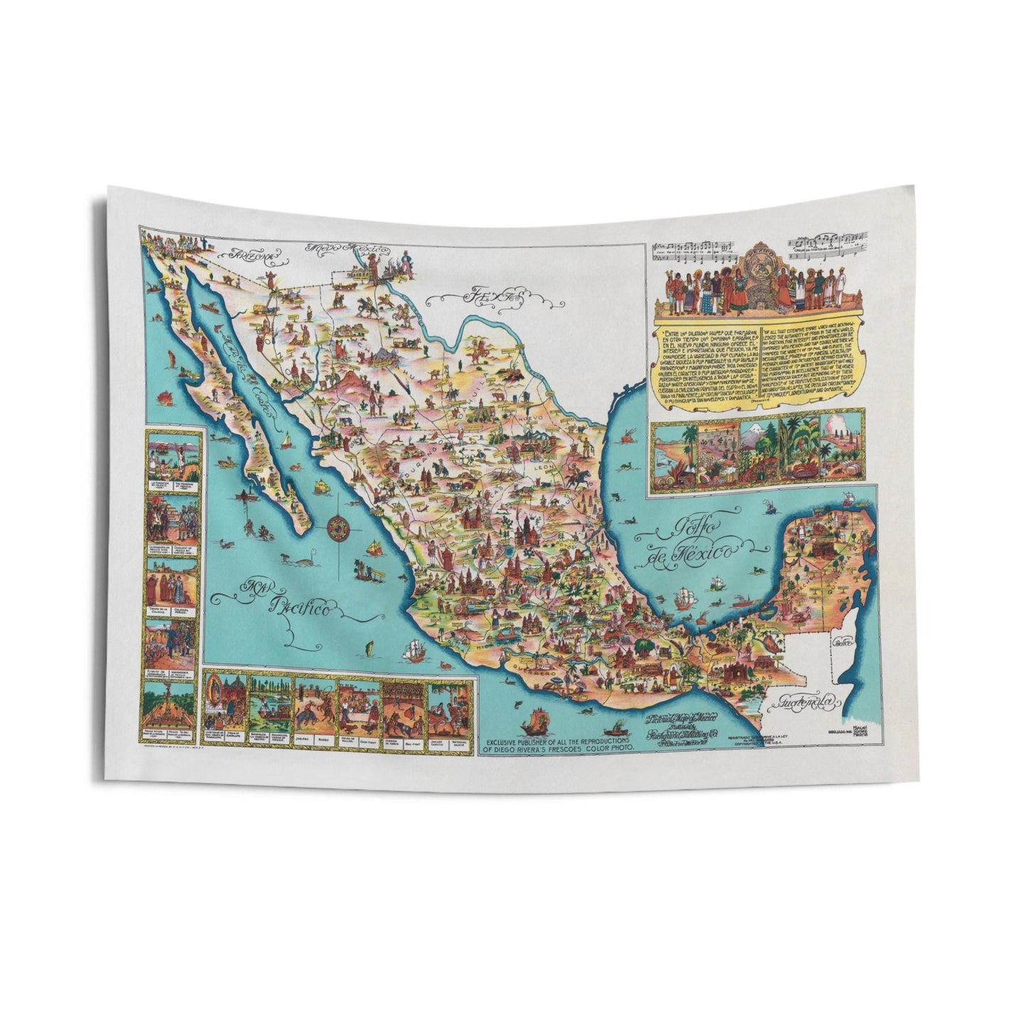 Vintage Mexico Map Tapestry Wall Hanging