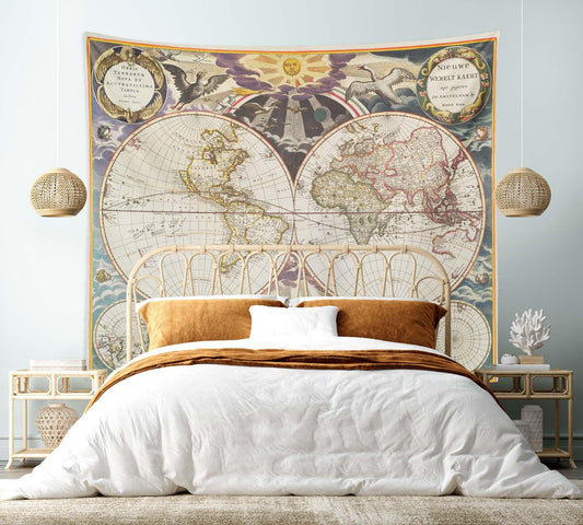 Vintage Map Tapestry - Wall Decor for Home Dorm or Bed