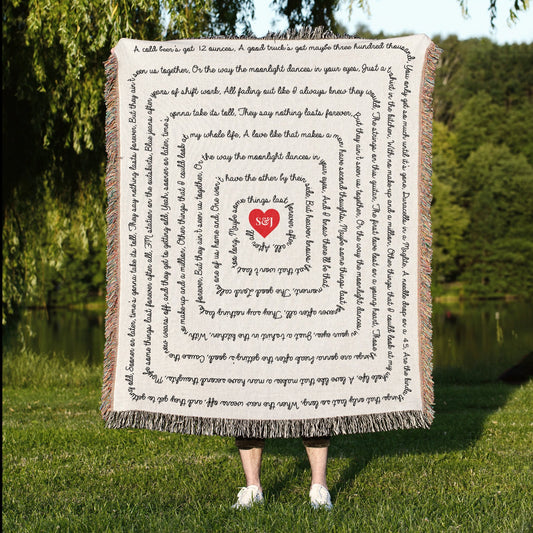 Personalized Song Lyrics Woven Throw Blanket - Red Heart