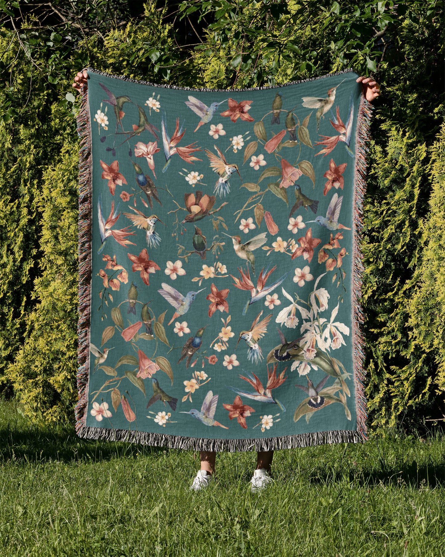 Hummingbirds & Birds of Paradise Woven Throw Blanket