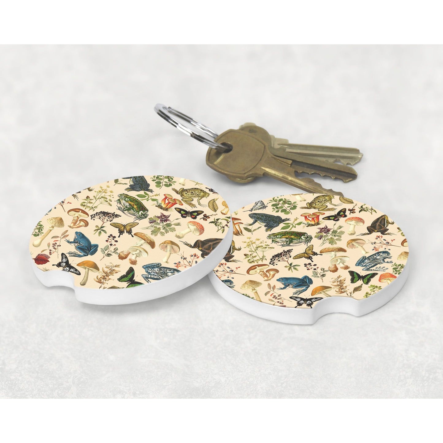 Forest Frogs & Mushrooms Sandstone Car Coaster