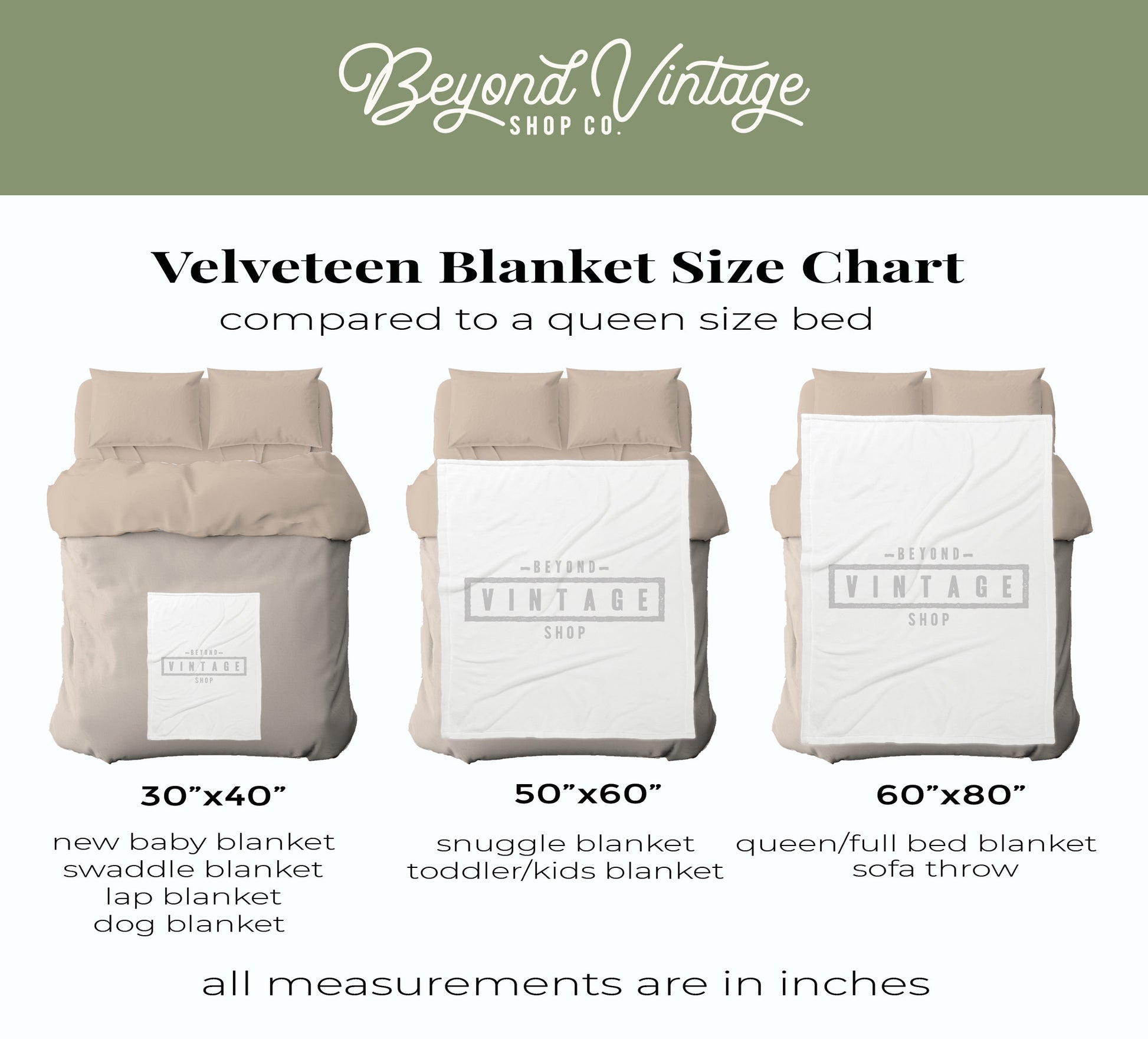 a bed with a blanket size chart and measurements