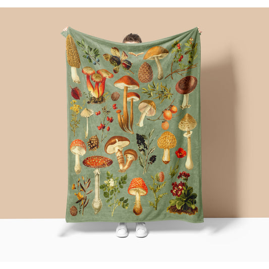 Sage Green Vintage Mushroom Blanket
