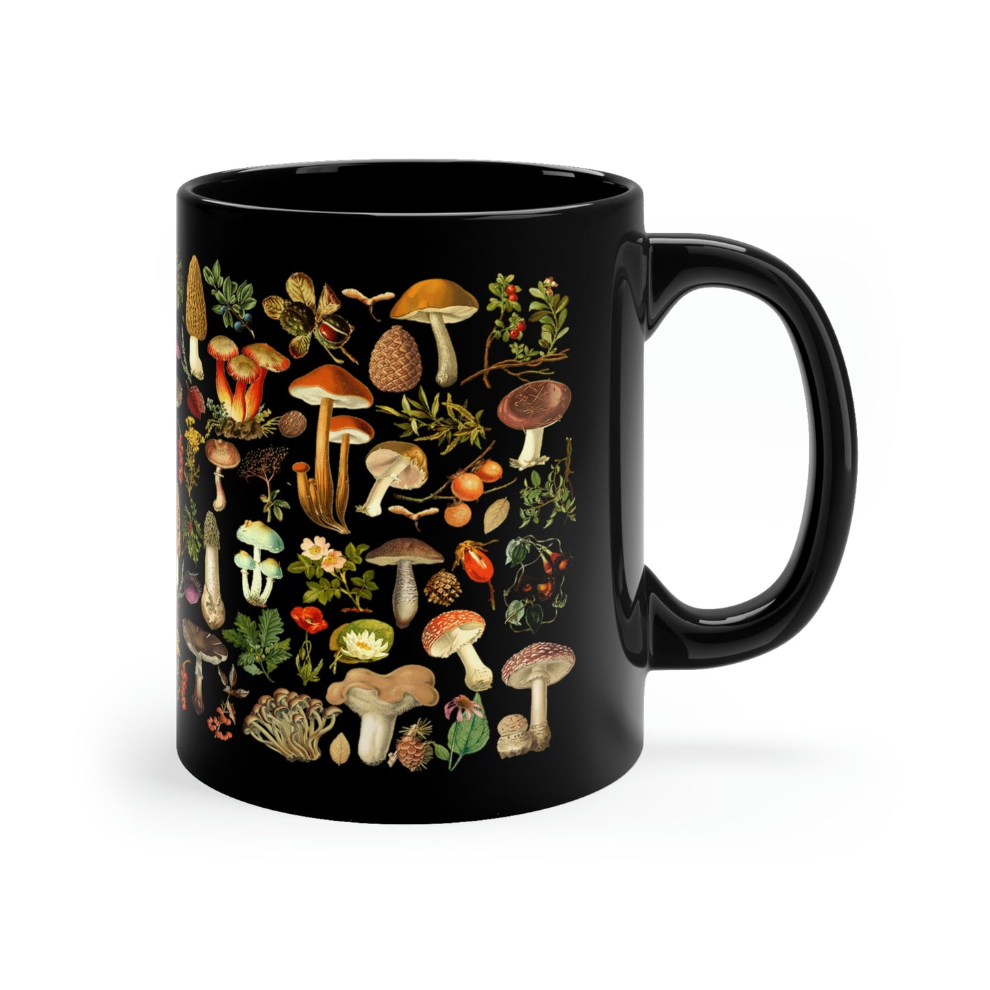 Vintage Mushroom Mug Black 11oz Coffee Mug