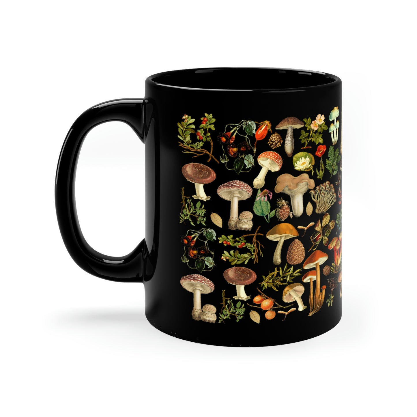 Vintage Mushroom Mug Black 11oz Coffee Mug