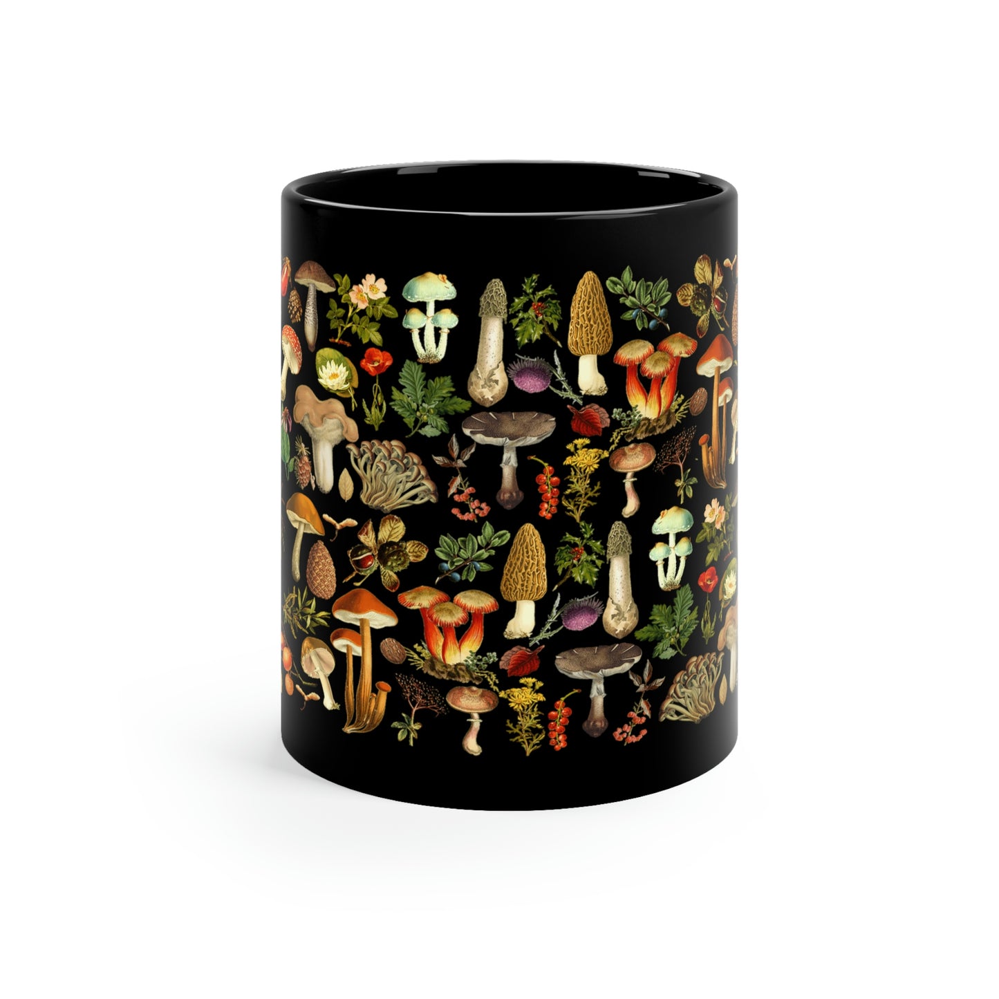 Vintage Mushroom Mug Black 11oz Coffee Mug