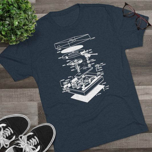 Record player blue print tshirt