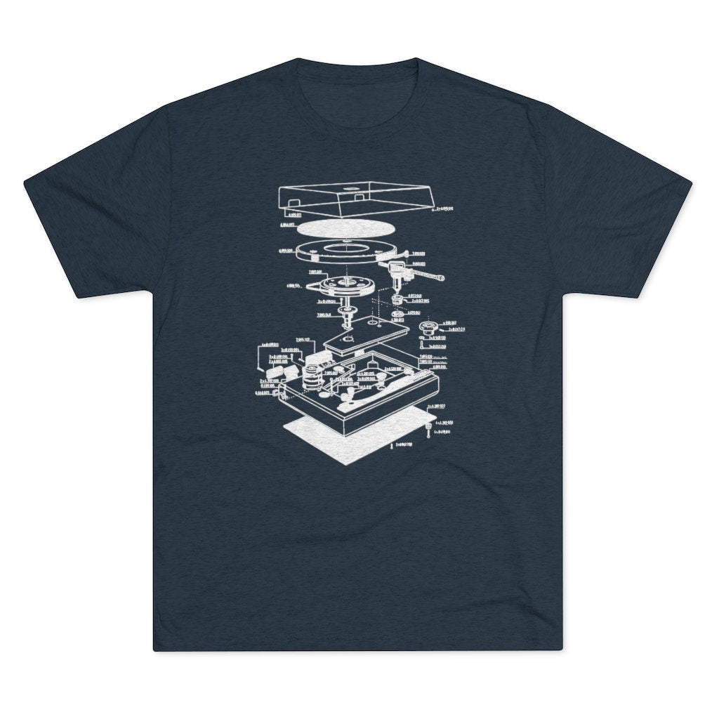 Record player blue print tshirt