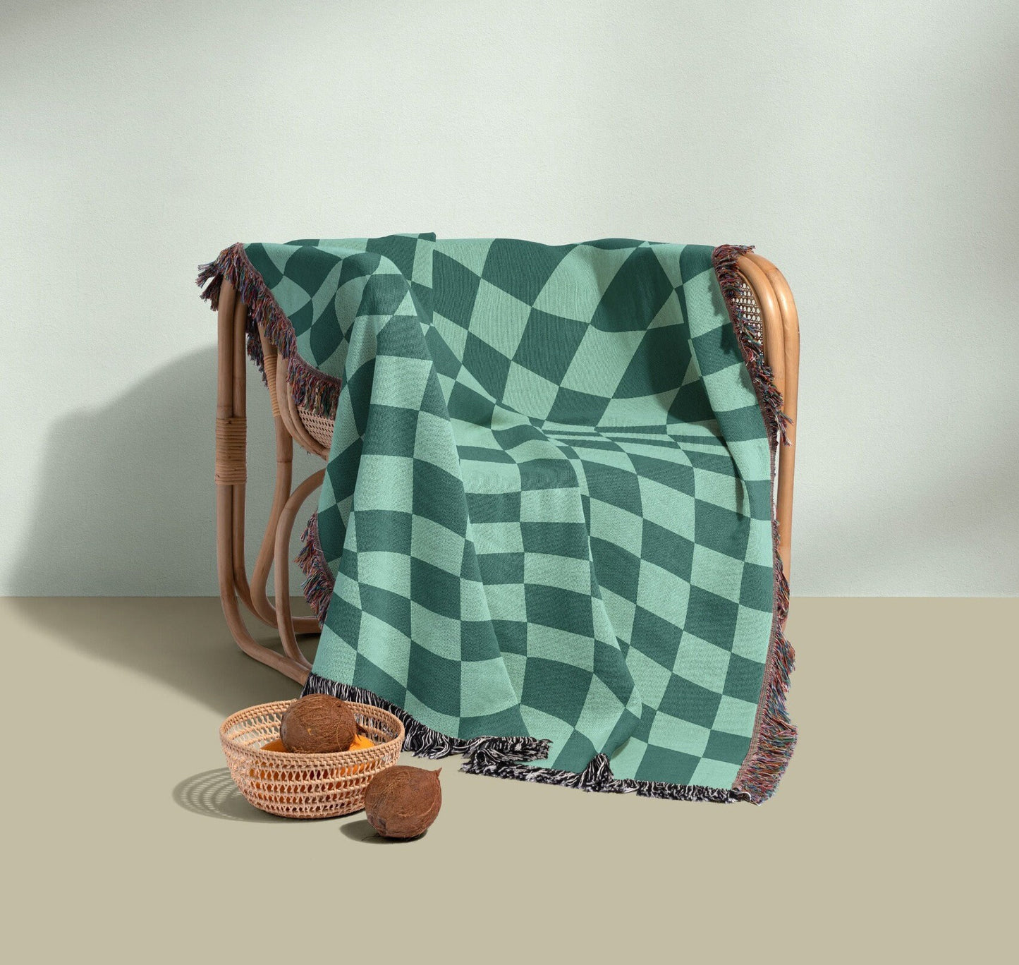 Green Checkered Woven Blanket