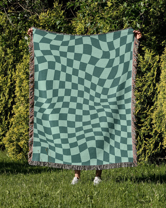 Green Checkered Woven Blanket