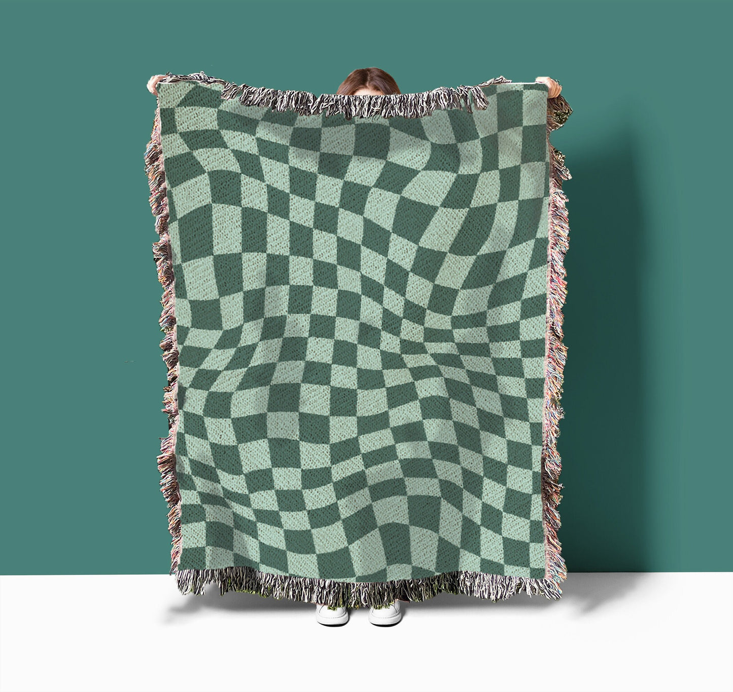 Green Checkered Woven Blanket