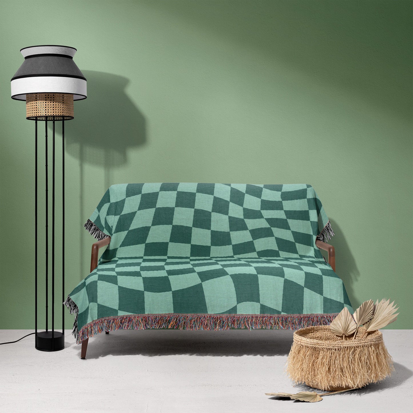 Green Checkered Woven Blanket