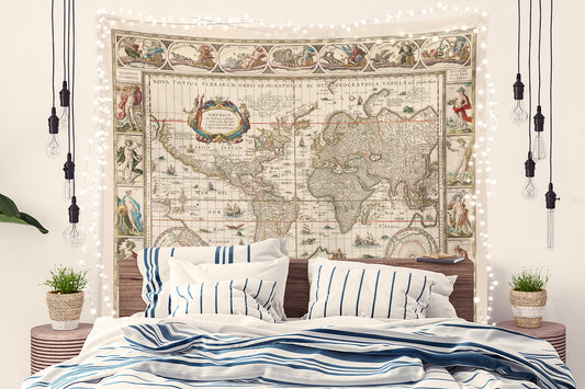 Vintage Mythology World Map Tapestry